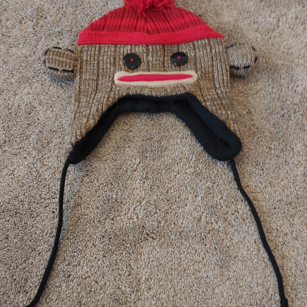 Playful Sock Monkey Hat with Ear Flaps